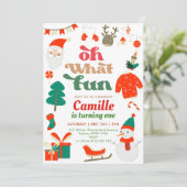 Oh, was Spaß Weihnachten Geburtstagsparty Einladung (Stehend Vorderseite)