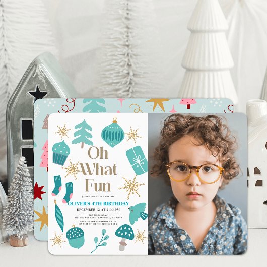 Oh, was Spaß Weihnachten Grün Geburtstag Foto Einladung
