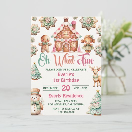 Oh, was Spaß Weihnachten Lebkuchen Kekse Geburtsta Einladung (Stehend Vorderseite)