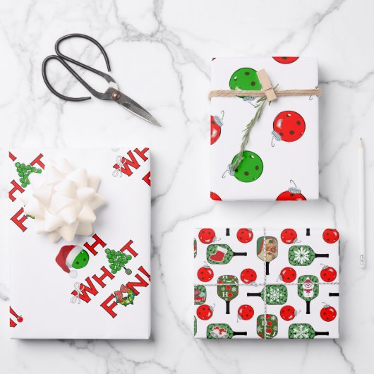Oh, was Spaß Weihnachten Pickleball Grün und Weiß Geschenkpapier Set (Vorderseite)
