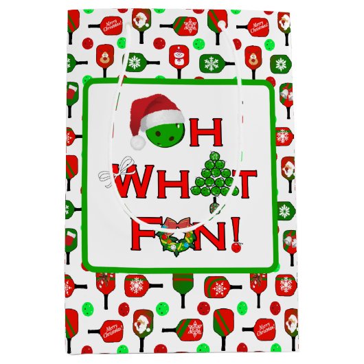 Oh, was Spaß Weihnachten Pickleball Grün und Weiß Mittlere Geschenktüte (Vorderseite)