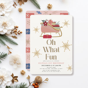 Oh, was Spaß Weihnachten Pink Sleigh 1. Geburtstag Einladung