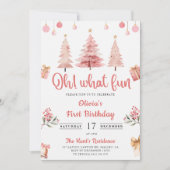 Oh, was Spaß Weihnachten Pink Winter Tree Geburtst Einladung (Vorderseite)