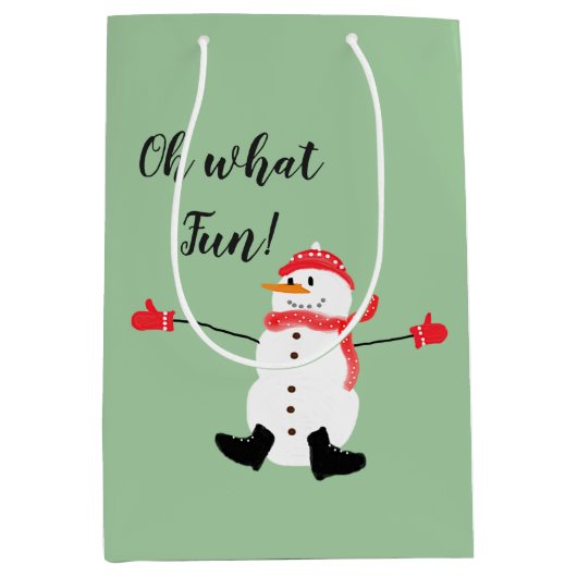 Oh, was Spaß Weihnachten Snowman Sage Green Mittlere Geschenktüte (Vorderseite)