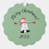Oh, was Spaß Weihnachten Snowman Sage Green Ornament Karte (Rückseite)