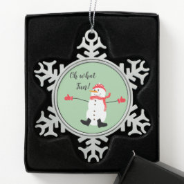Oh, was Spaß Weihnachten Snowman Sage Green Schneeflocken Zinn-Ornament