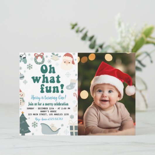 Oh, was Spaß Weihnachten Weihnachten ersten Geburt Einladung (Stehend Vorderseite)