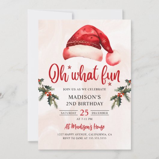 Oh, was Spaß Weihnachten Weihnachtsmannmütze Gebur Einladung (Vorderseite)