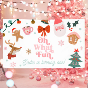 Oh, was Spaß Weihnachts-Party Girl 1. Geburtstag Banner