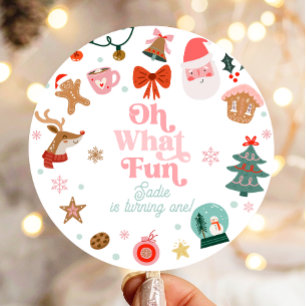 Oh, was Spaß Weihnachts-Party Girl 1. Geburtstag Runder Aufkleber