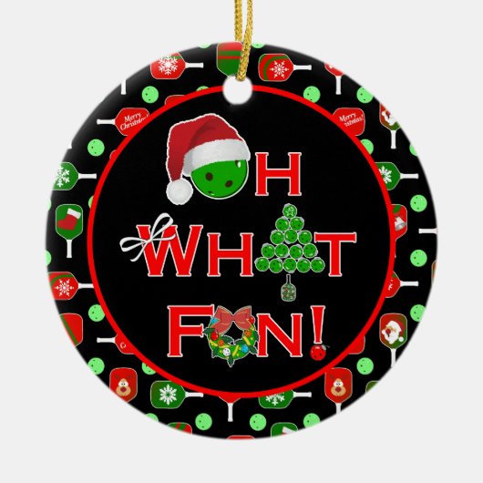 Oh, was Spaß Weihnachts Pickleball Paddles Black Keramik Ornament (Vorne)