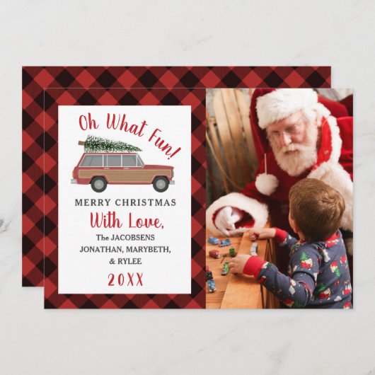 Oh, was Spaß Wood Wagon Kariert Weihnachten Foto (Vorne/Hinten)