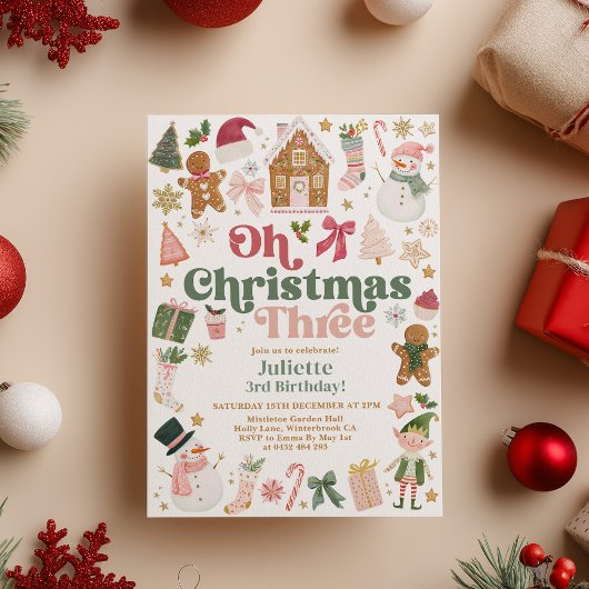 Oh Weihnachten Drei 3. Geburtstag Xmas Thema Festl Einladung