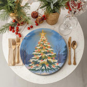 Oh Weihnachtsbaum Aquarell-Malerei Urlaub Pappteller