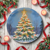 Oh Weihnachtsbaum Aquarell-Malerei Urlaub Pappteller