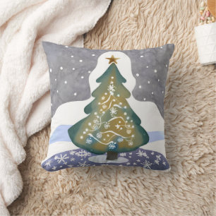 Oh Weihnachtsbaum   Wasserfarben Wintermalerei Kissen