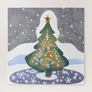Oh Weihnachtsbaum   Wasserfarben Wintermalerei Puzzle
