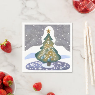 Oh Weihnachtsbaum Wasserfarben Wintermalerei Serviette