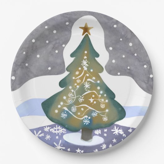 Oh Weihnachtsbaum | Wasserfarbene Winterfarbe Pappteller (Vorderseite)