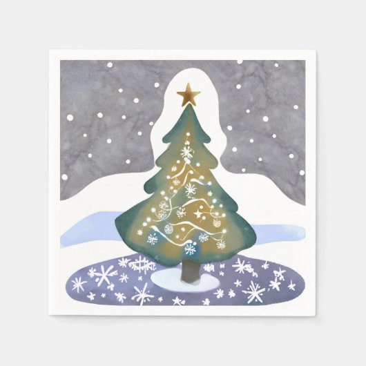 Oh Weihnachtsbaum | Wasserfarbene Winterfarbe Serviette (Vorderseite)