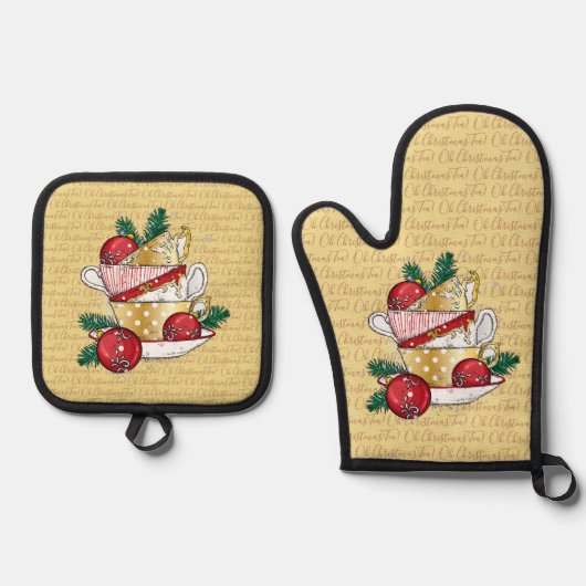 Oh Weihnachtstee! Ofenhandschuh & Topflappen-Set (Vorderseite)