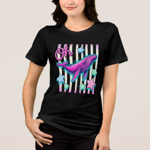 Oh Whale Retro-Küsten-Grafik-T-Shirt mit rosa Wal Tri-Blend Shirt