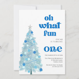 Oh what fun Blue tree christmas Boy birthday Einladung