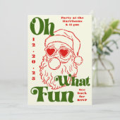 Oh What Fun Bubblegum Santa Holiday Party Einladung (Stehend Vorderseite)