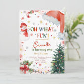 Oh What Fun Christmas Birthday Einladung (Stehend Vorderseite)