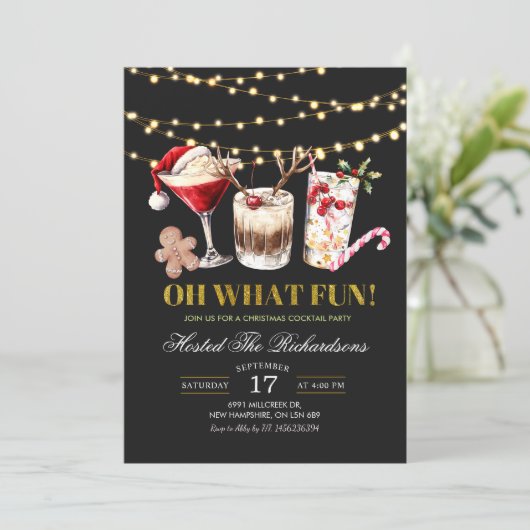 Oh What Fun Christmas Cocktail Party Einladung (Stehend Vorderseite)