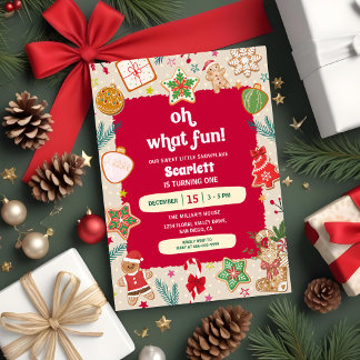 Oh What Fun Christmas Cookies 1st Birthday Party Einladung