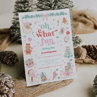Oh What Fun Christmas First Birthday Invitation Einladung