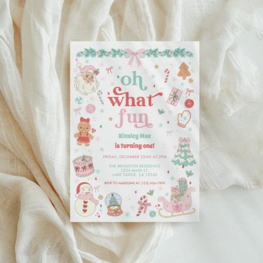 Oh What Fun Christmas First Birthday Invitation Einladung