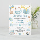 Oh What Fun Christmas Gnomes Birthday Party Einladung (Stehend Vorderseite)