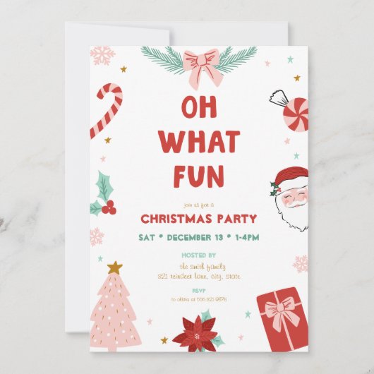 Oh What Fun Cute Kids Christmas Party Invitations Einladung (Vorderseite)
