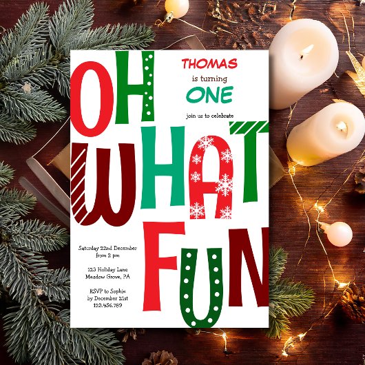Oh what fun first birthday einladung