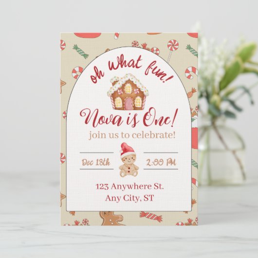 Oh what fun! first birthday invitation einladung (Stehend Vorderseite)