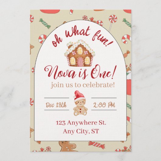 Oh what fun! first birthday invitation einladung (Vorderseite)