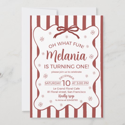 Oh What Fun First Birthday Invite Red Einladung (Vorderseite)