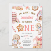 Oh What Fun | Gingerbread 1st Birthday Girl Einladung (Vorderseite)