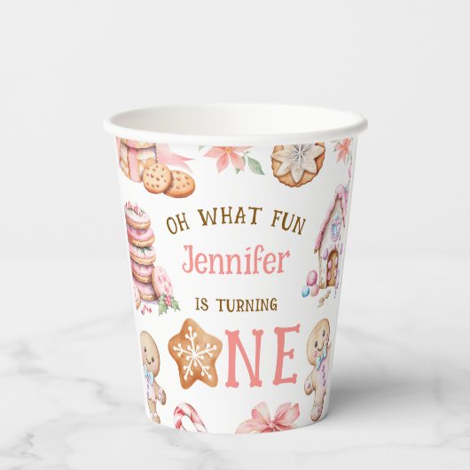 Oh What Fun Gingerbread 1st Birthday Pappbecher (Rückseite)