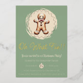 Oh What Fun Gingerbread Man Holiday Party | Green Folieneinladung (Vorderseite)