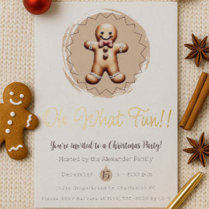 Oh What Fun Gingerbread Man Holiday Party Weiß Folieneinladung