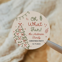 Oh What Fun Hand Drawn Christmas Holiday Party Runder Aufkleber