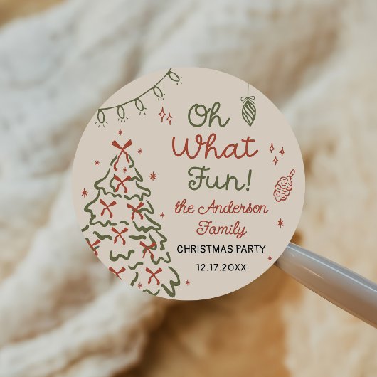 Oh What Fun Hand Drawn Christmas Holiday Party Runder Aufkleber