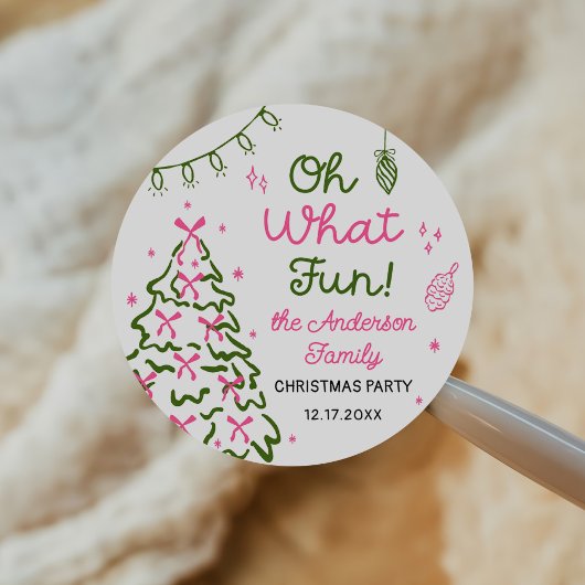 Oh What Fun Hand Drawn Christmas Holiday Party Runder Aufkleber