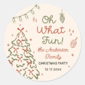 Oh What Fun Hand Drawn Christmas Holiday Party Runder Aufkleber (Vorderseite)