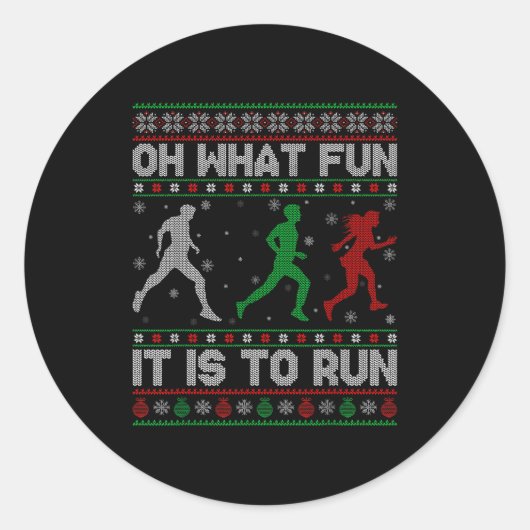 Oh What Fun Is It To Run Ugly Christmas Sweater Ru Runder Aufkleber (Vorderseite)