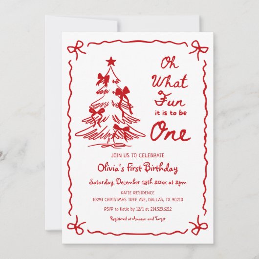 Oh What Fun It Is To Be One 1st Christmas Birthday Einladung (Vorderseite)