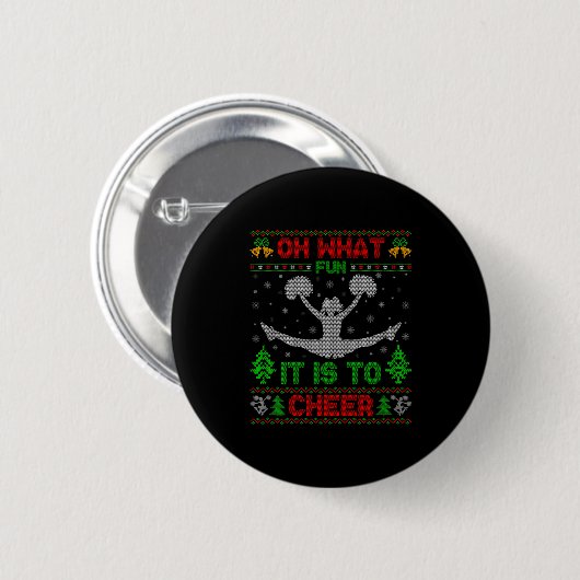 Oh What Fun It Is To Cheer Xmas Cheerleading Ugly Button (Vorne & Hinten)